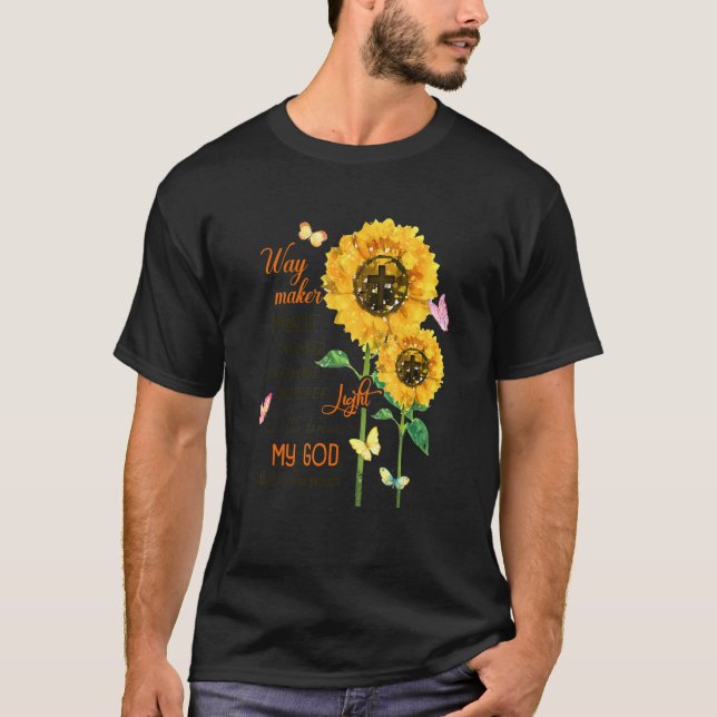 Sonnenblume Kreuz Glaube Jesus Butterfly Christlic T-Shirt (Vorderseite)