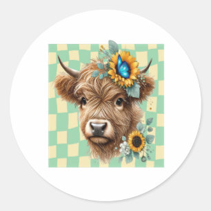Sonnenblume Kuh Png, Niedliche Hochlandkuh Runder Aufkleber