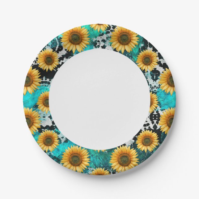 Sonnenblume Kuh Print Western Pappteller (Vorderseite)
