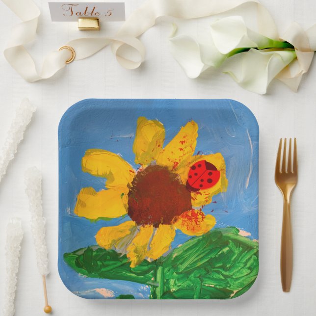 Sonnenblume "Kunst von Kindern" Pappteller (Hochzeit)