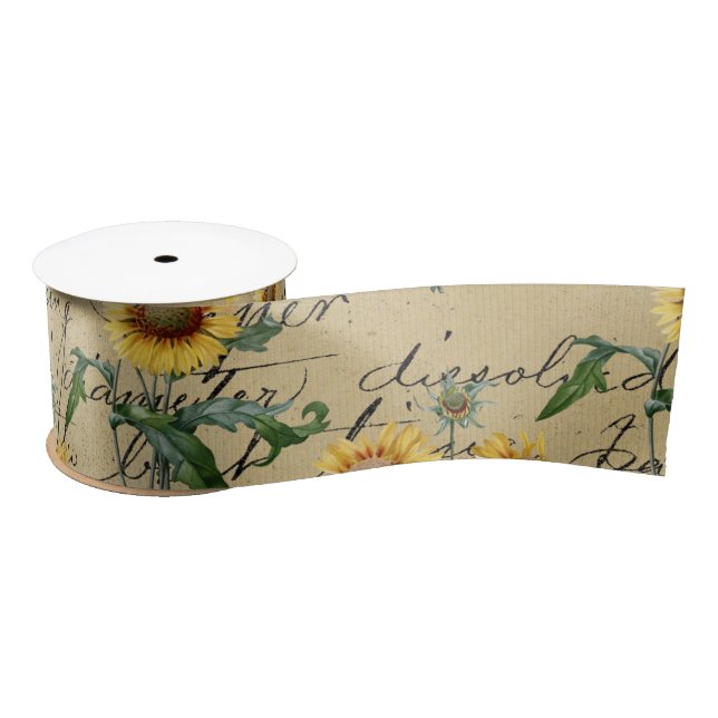 Sonnenblume Land Rustikale Vintage Handschrift Satinband (Spule)