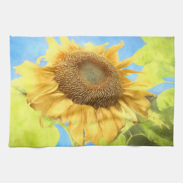 Sonnenblume Land Rustikales Gelbes Wasser Geschirrtuch (Horizontal)