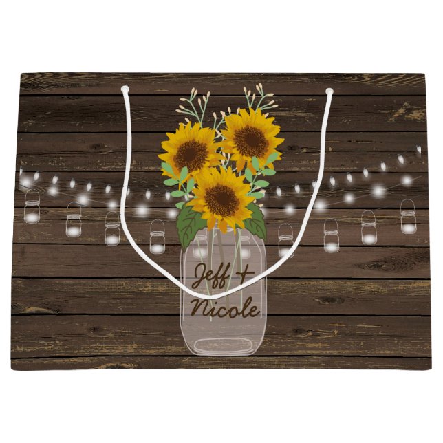 Sonnenblume Land Wood Mason Jar Wedding Große Geschenktüte (Vorderseite)