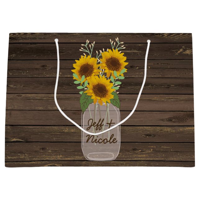 Sonnenblume Land Wood Mason Jar Wedding Große Geschenktüte (Vorderseite)