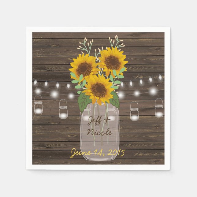 Sonnenblume Land Wood Mason Jar Wedding Serviette (Vorderseite)