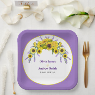 Sonnenblume & Lavendel Vintage Florales Lila Hochz Pappteller