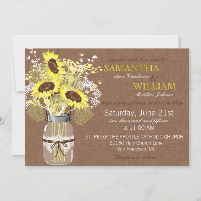 Sonnenblume-Leinwand-rustikale Einladung (Vorderseite)