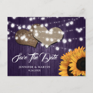 Sonnenblume Lila Holz Hochzeit Termin merken Postkarte