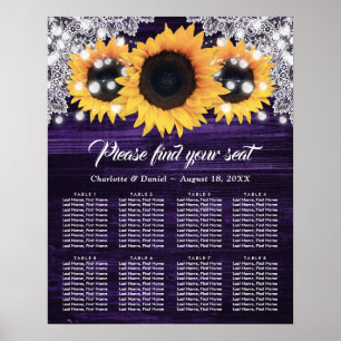 Sonnenblume Lila Holz Hochzeits-Sitzordnung 8 Poster