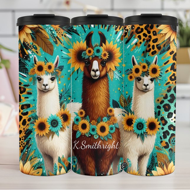Sonnenblume Llama Trio Vibranntes Muster Thermosbecher (Von Creator hochgeladen)