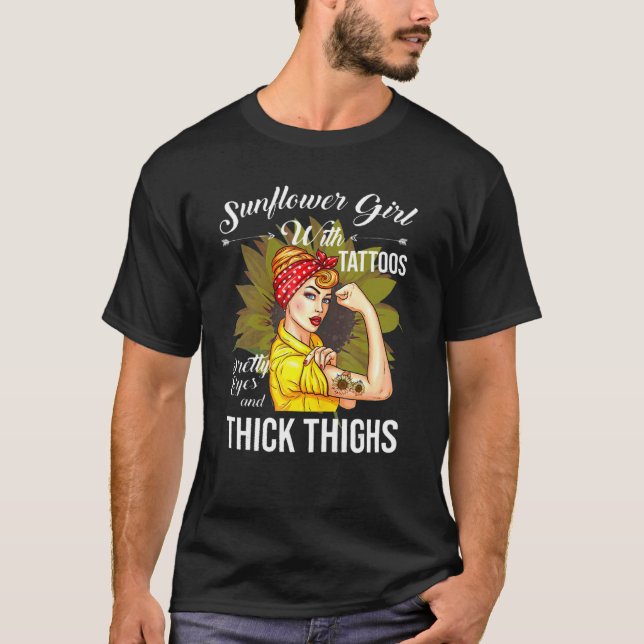 Sonnenblume Mädchen mit Hübschen Augen Tattoos dic T-Shirt (Vorderseite)