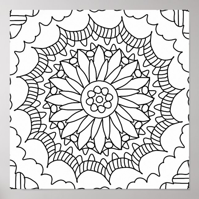 Sonnenblume Mandala Coloring Poster (Vorne)