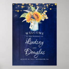 Sonnenblume Marine Blue Rustic Hochzeit Begrüßungs Poster