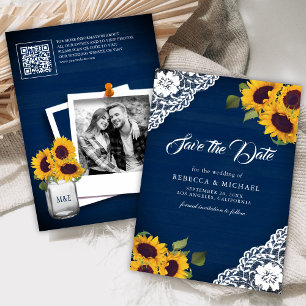 Sonnenblume Marineblau Foto QR-Code Hochzeit Save The Date