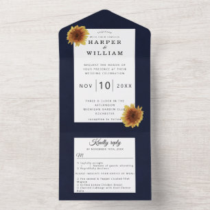 Sonnenblume marineblaue Hochzeit-Umschlag alles in All In One Einladung