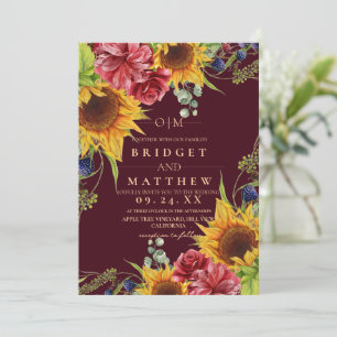 Sonnenblume Maroon Hochzeit Einladung