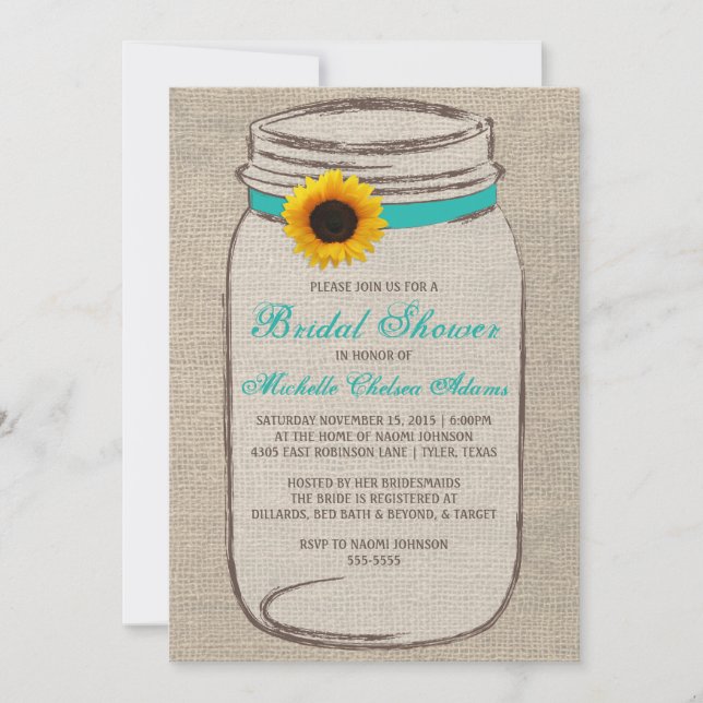 Sonnenblume Mason Jar Bridal Dusche Einladung (Vorderseite)