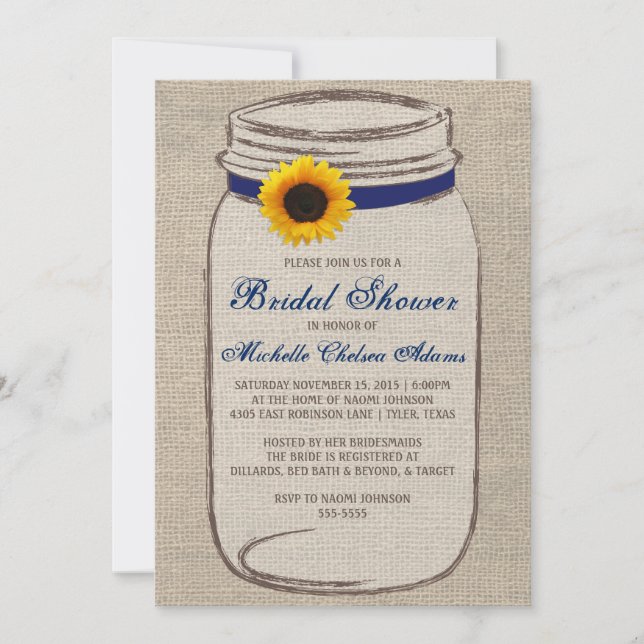 Sonnenblume Mason Jar Bridal Dusche Einladung (Vorderseite)