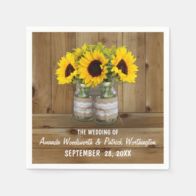 Sonnenblume Mason Jar Burlap + Lace Wedkins Napkin Serviette (Vorderseite)