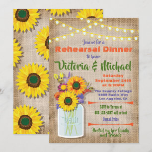 Sonnenblume Mason Jar Burlap Probe Abendessen Einladung