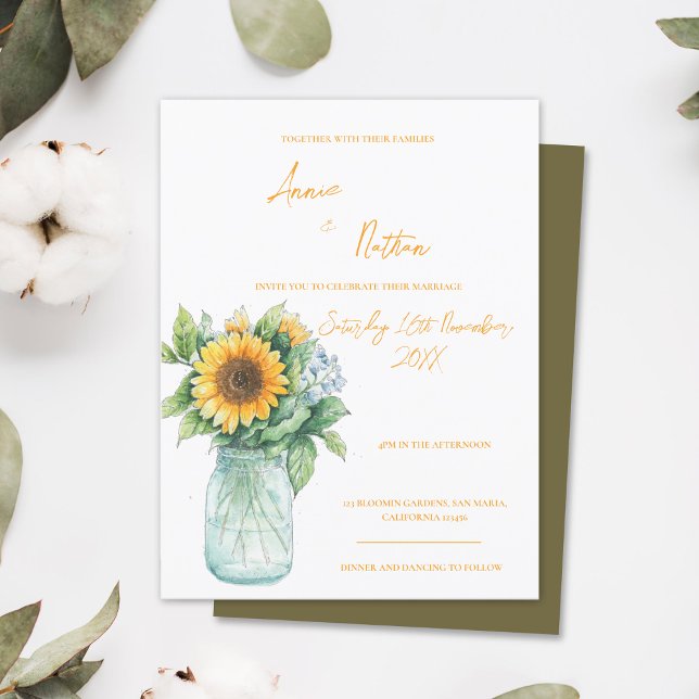 Sonnenblume Mason Jar Wassercolor Hochzeit Einladu Postkarte (Sunflower Mason Jar Watercolor Wedding Invitation Postcard)