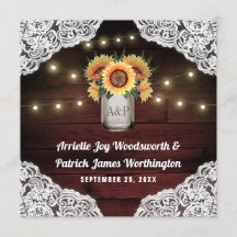 Sonnenblume Mason Jar Wood Lace Hochzeit Einladung