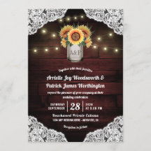 Sonnenblume Mason Jar Wood Lace Hochzeit Einladung
