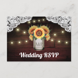 Sonnenblume Mason Jar Wood Lace Wedding RSVP Cards Karte