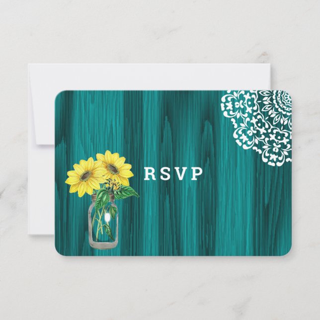 Sonnenblume Mason Jar Wood Rustic Wedding RSVP Karte (Vorderseite)