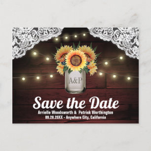 Sonnenblume Mason Jar Wood Save the Date Postkarte