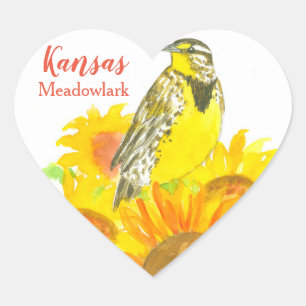 Sonnenblume Meadowlark Bird Yellow Kansas Herz-Aufkleber