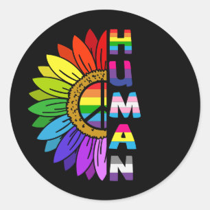 Sonnenblume Mensch in Regenbogenfarbe LGBTQ St Runder Aufkleber