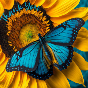Sonnenblume mit Aqua Blue Butterfly Dankeskarte