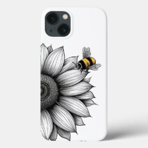 Sonnenblume mit Biene Schwarz-Weiß-iphone 13 Hülle