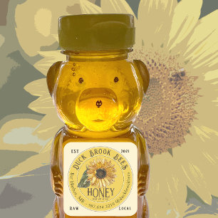 Sonnenblume mit Bienen Honigbären-Label 8 & 12 oz Quadratischer Aufkleber