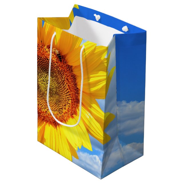 Sonnenblume mit Bienengeschenktasche Mittlere Geschenktüte (Vorderseite Schrägansicht)