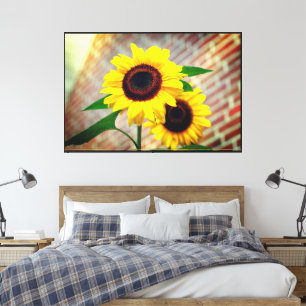 Sonnenblume mit Blätter Matte Schwarze Holzrahmen  Leinwanddruck
