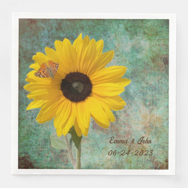 Sonnenblume mit Butterfly Hochzeitessen Serviette (Vorderseite)