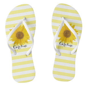 Sonnenblume mit Individuelle Name Gelb Streifen Flip Flops