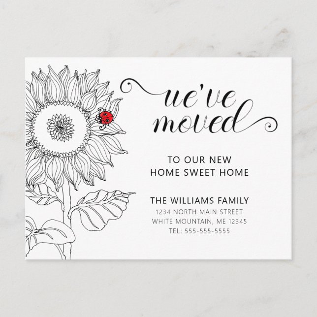 Sonnenblume mit Ladybug Moving Ankündigungspostkarte (Vorderseite)