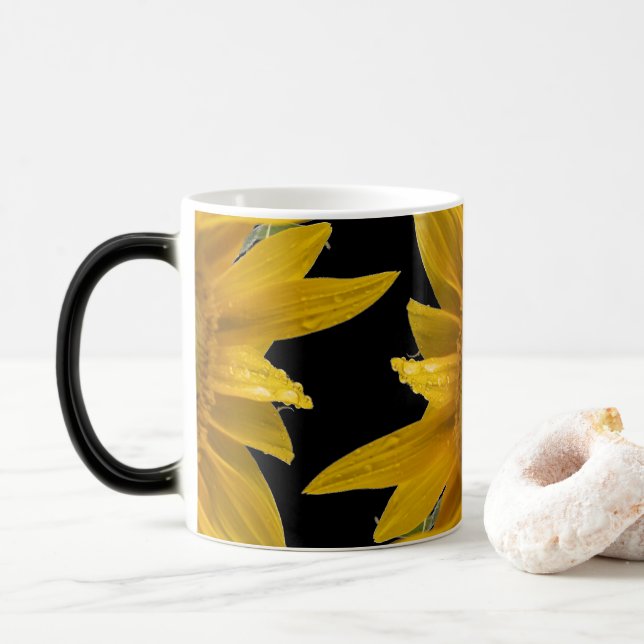 Sonnenblume mit Regentropfen Verwandlungstasse (Mit Donut)
