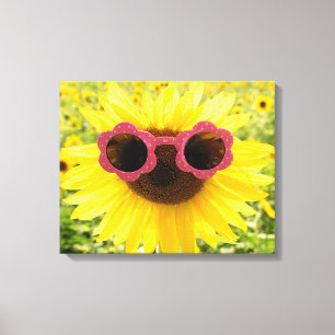 Sonnenblume mit rosa Sonnenbrille Leinwanddruck