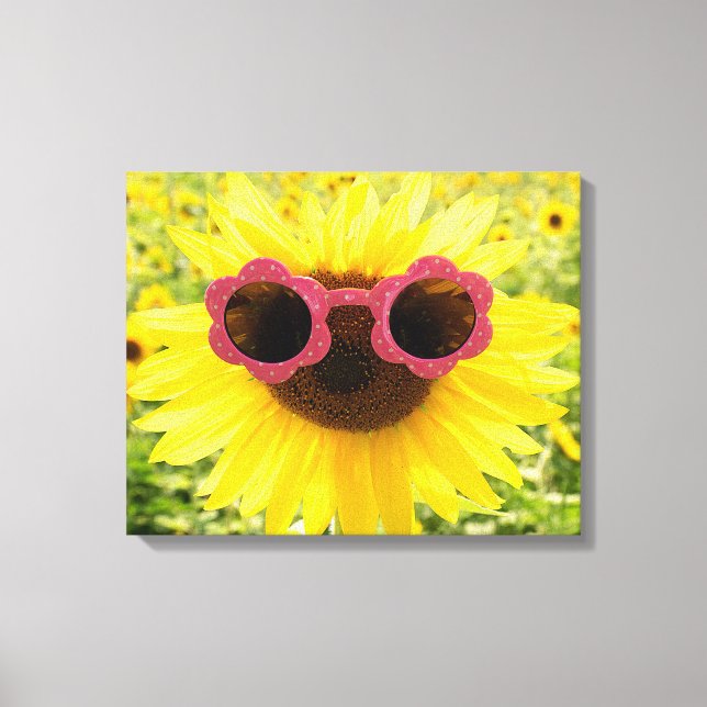 Sonnenblume mit rosa Sonnenbrille Leinwanddruck (Vorderseite)