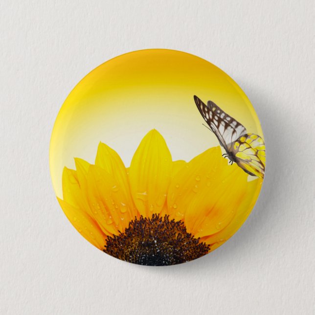 Sonnenblume mit Schmetterling Button (Vorderseite)