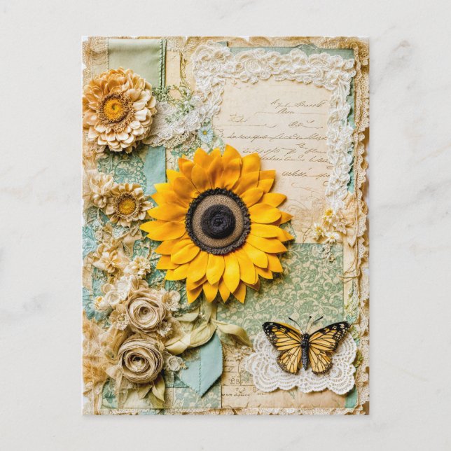 Sonnenblume mit Schmetterling Feiertagspostkarte (Vorderseite)