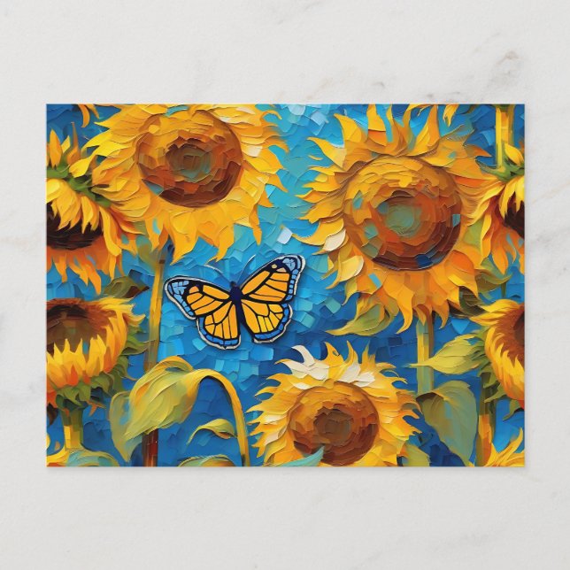 Sonnenblume mit Schmetterling Postkarte (Vorderseite)