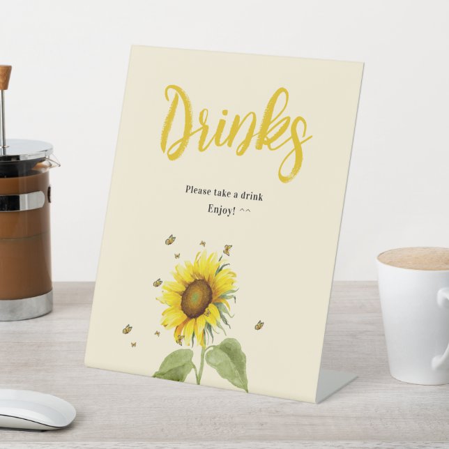 Sonnenblume mit Schmetterlingen Babydusche Getränk Sockelschild (In SItu)