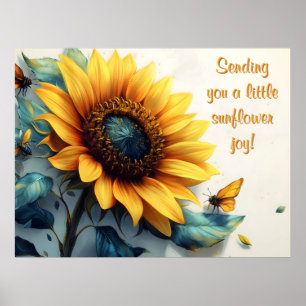 Sonnenblume mit Schmetterlingen mit anpassbarem Te Poster