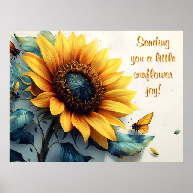 Sonnenblume mit Schmetterlingen mit anpassbarem Te Poster (Vorne)