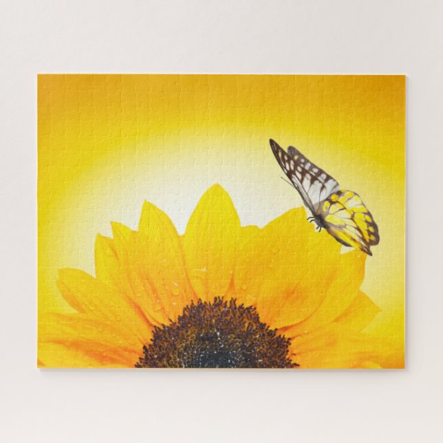 Sonnenblume mit Schmetterlingspuzzle Puzzle (Horizontal)
